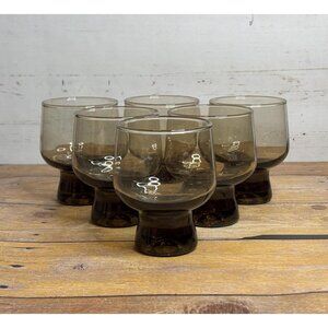 Vintage Crown Crystal Kaaru “Regis” Smokey Quartz Footed Spirit Glasses Set of 6